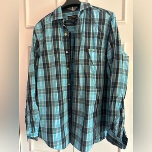 Casual Teal Plaid Button-Down Shirt